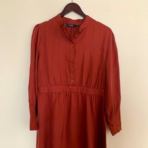 & Other Stories Rust Tencel Button Up Dress 12 L